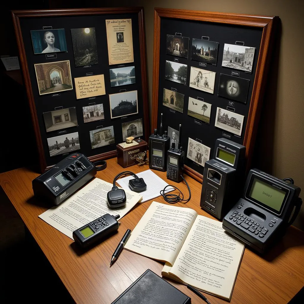 Paranormal investigation equipment and evidence board