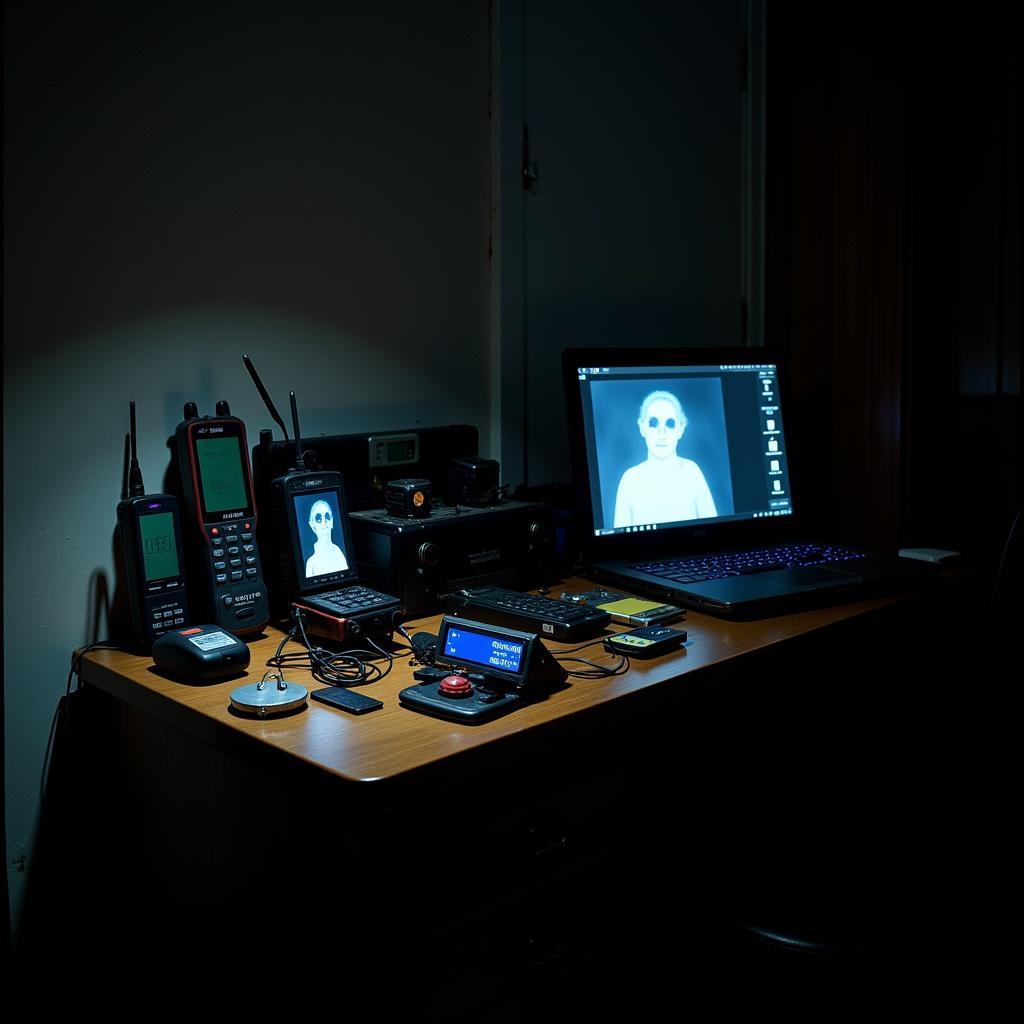 Paranormal Investigation Equipment Scattered on a Table