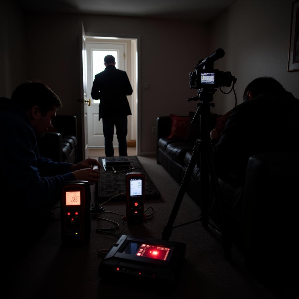 Paranormal Research Team Setting Up Equipment