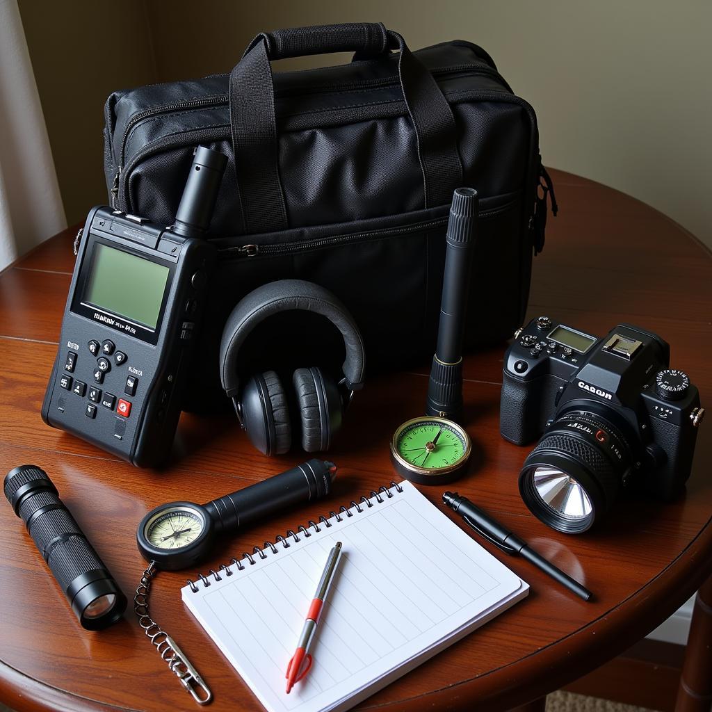 Paranormal Investigation Equipment Laid Out on a Table