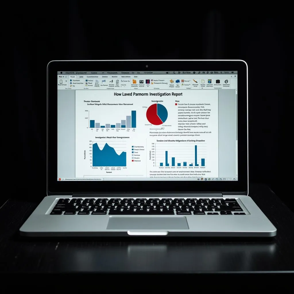 Open laptop displaying a paranormal investigation report with graphs and charts.