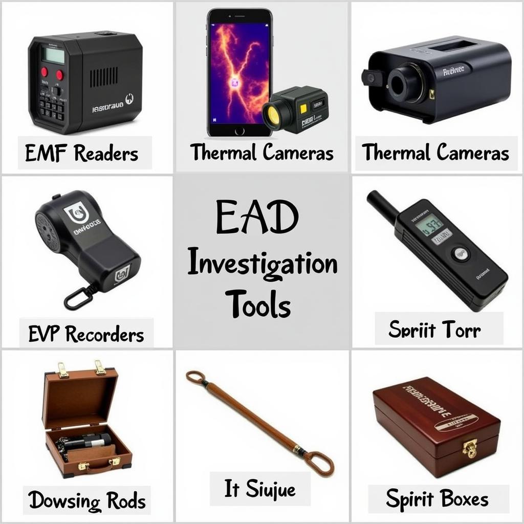 Various tools and equipment used in paranormal investigations