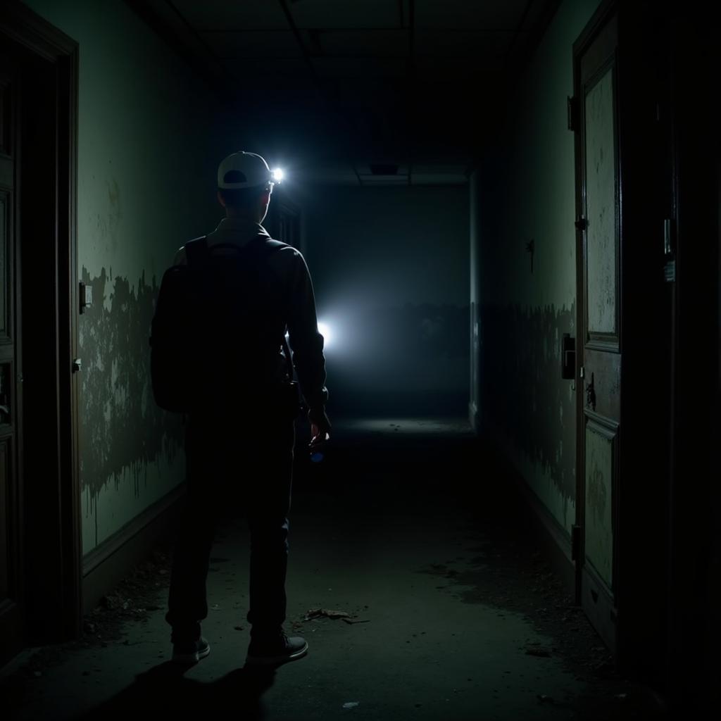 Paranormal Investigator Wearing Outdoor Research Cap in Abandoned Building