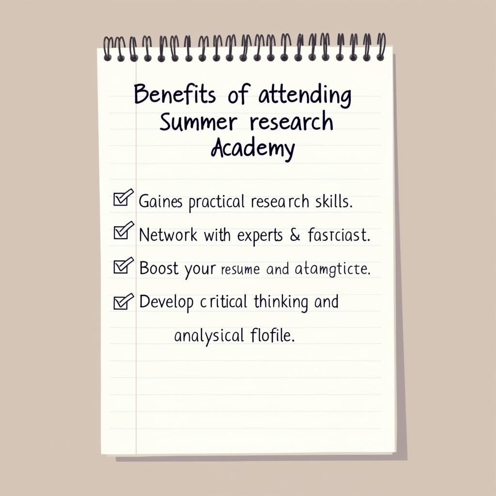 The benefits of attending a summer research academy are listed on a notepad.