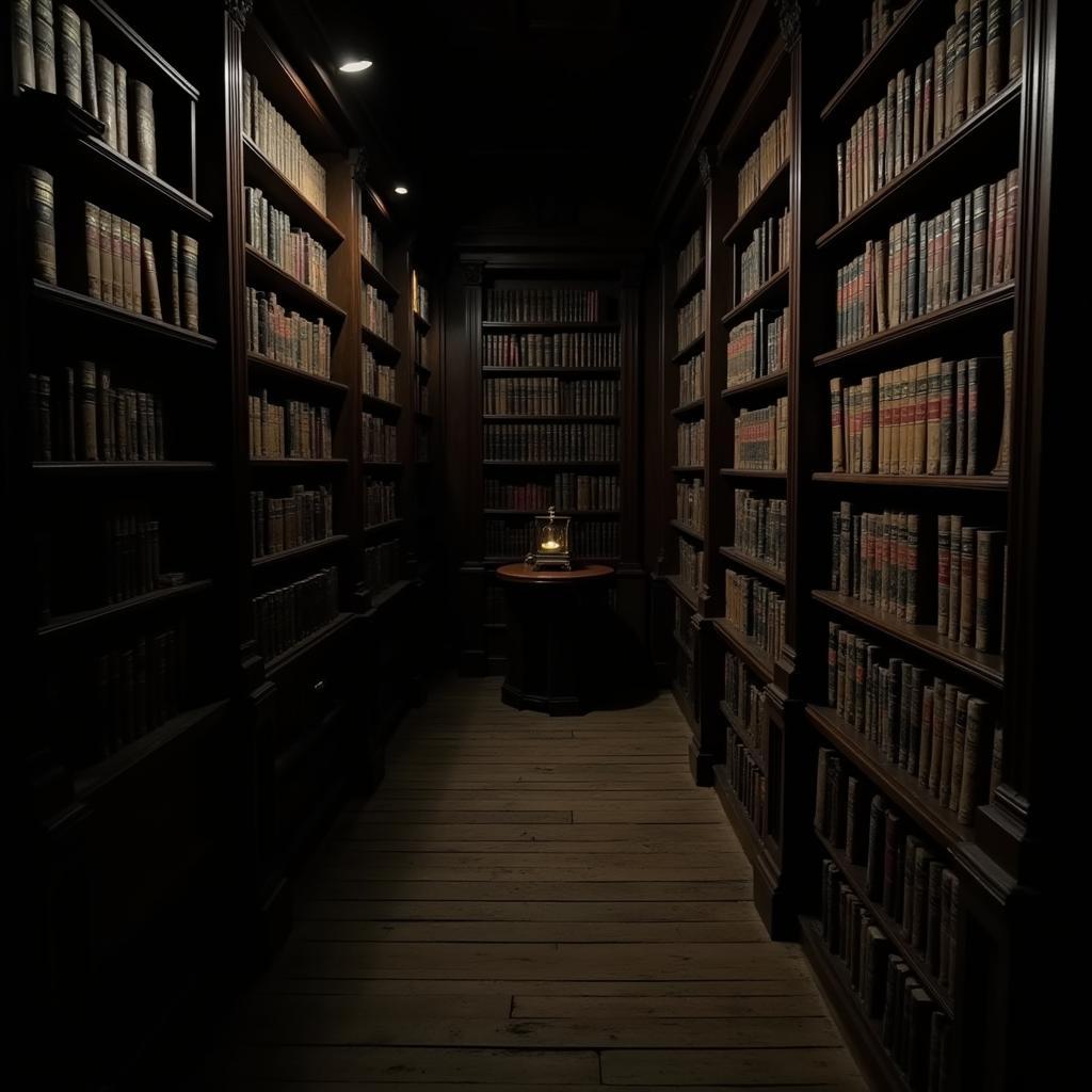 Paranormal research library filled with books and artifacts