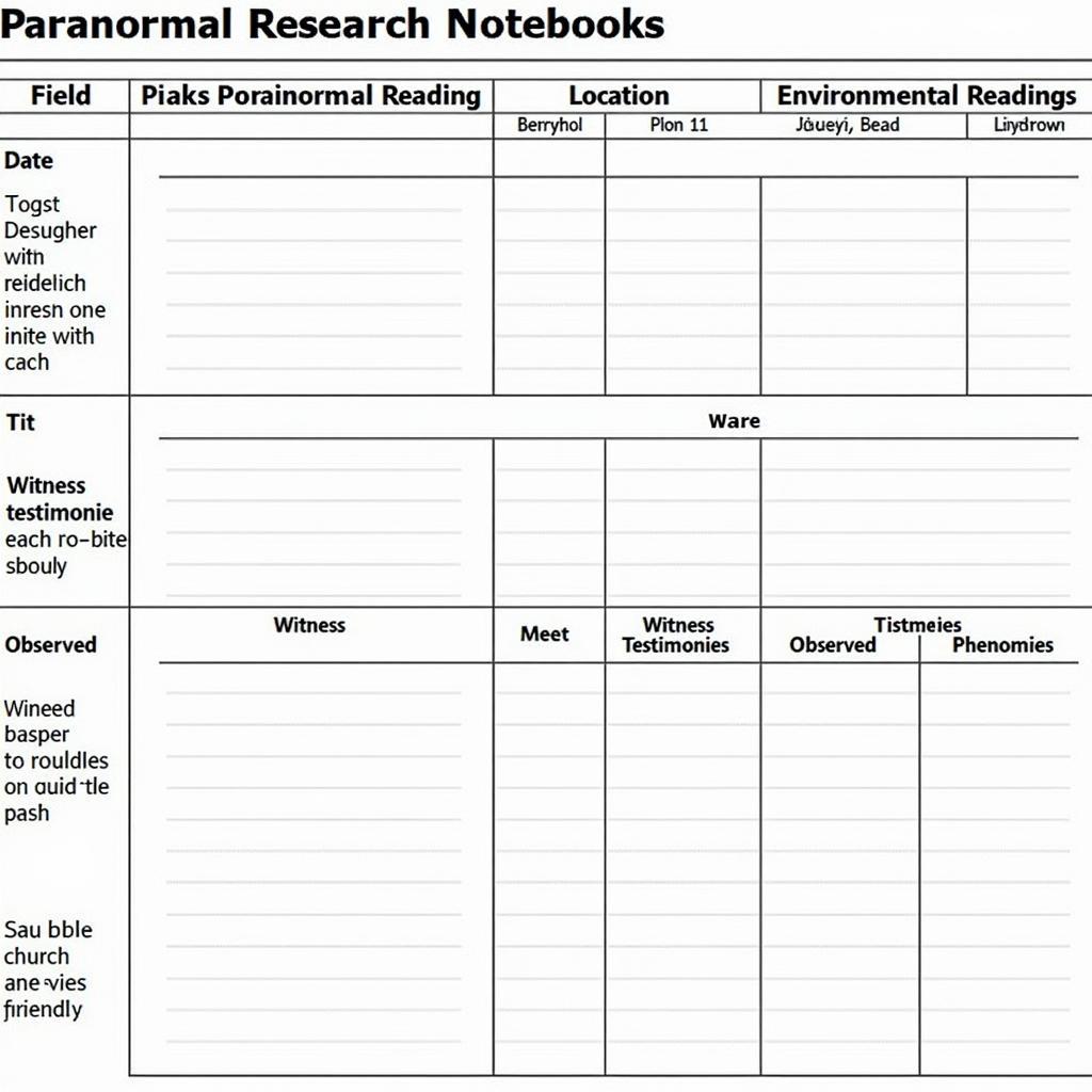 Example Paranormal Research Notebook Chart