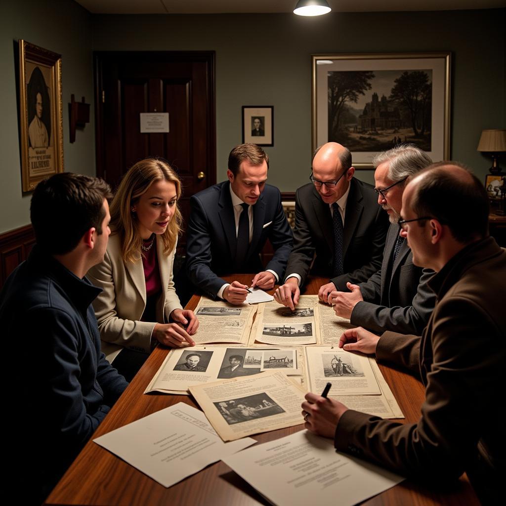 Group of paranormal researchers discussing a case