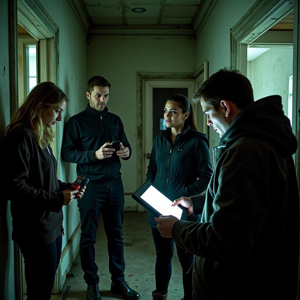 Paranormal Research Team Conducting a Field Investigation