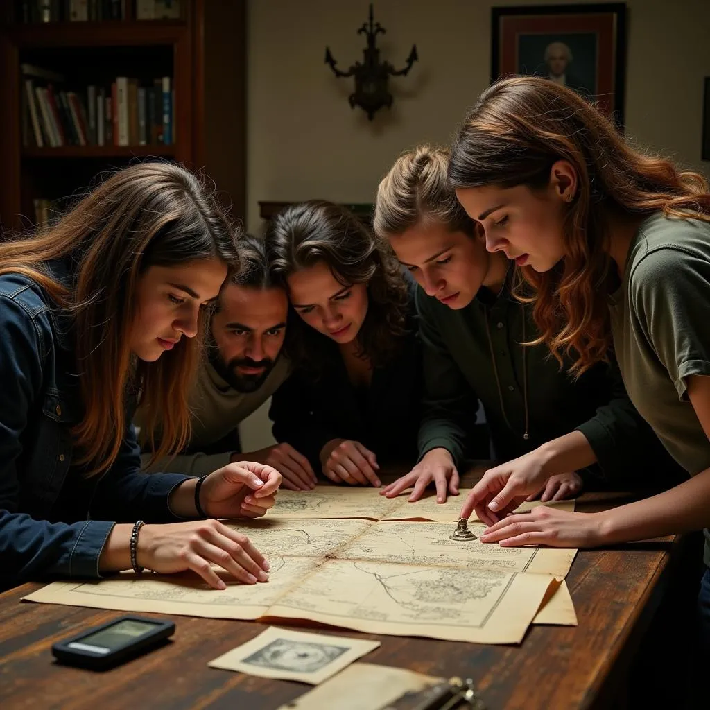 Paranormal Research Team Examining Old Documents