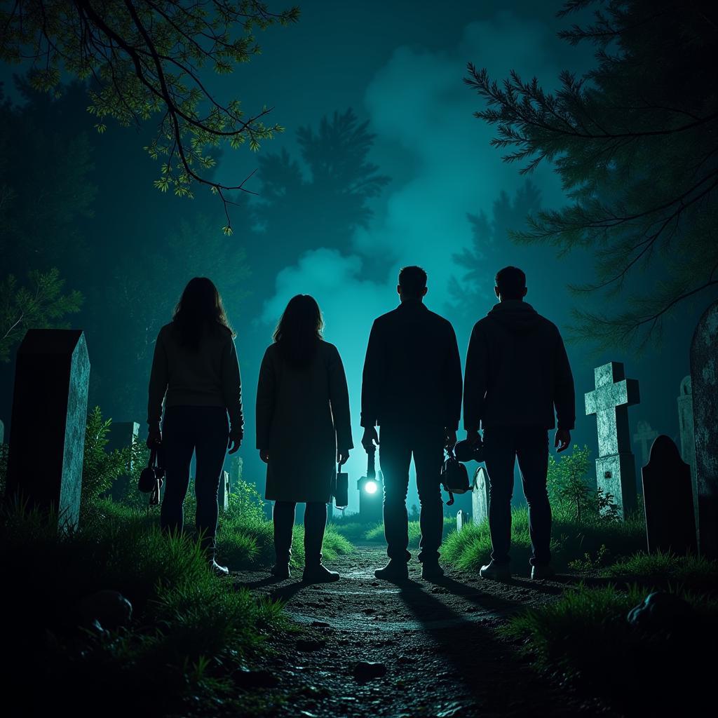 Paranormal Investigators in Graveyard