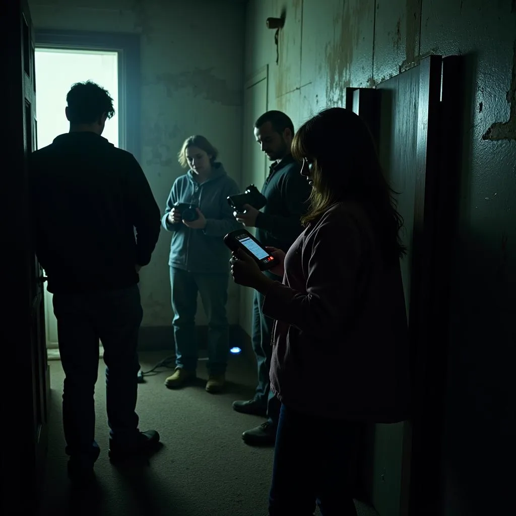 Paranormal research team investigating a haunted location.