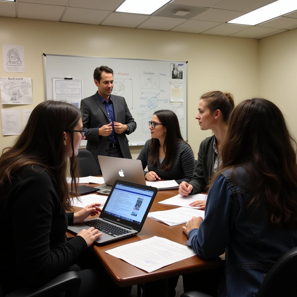 Research team discussing findings