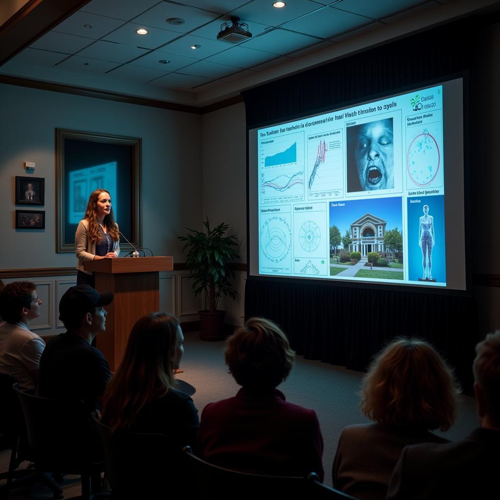 Paranormal research team presenting findings at a conference