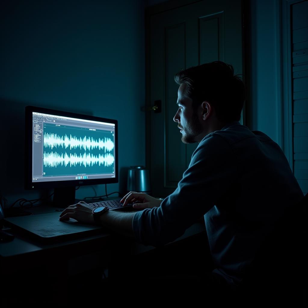 Paranormal Researcher Analyzing Audio Recordings