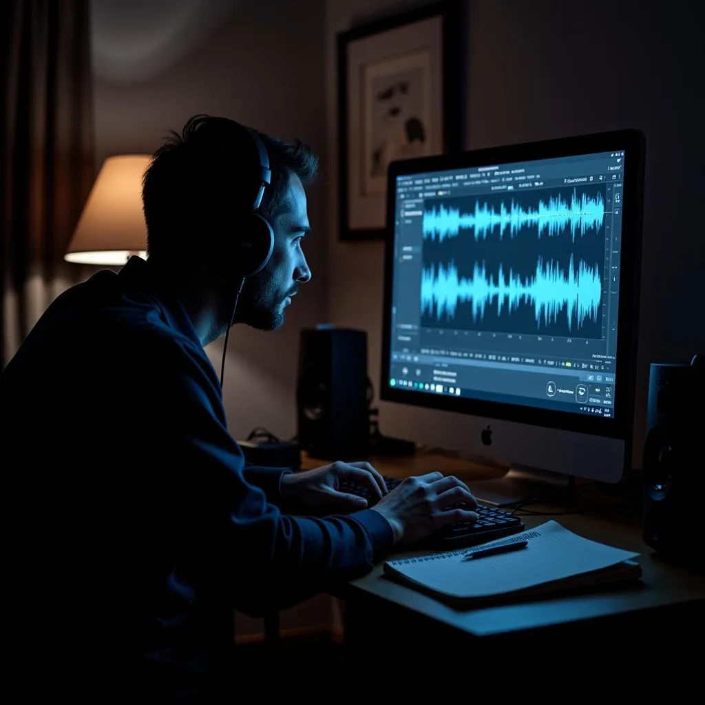 Paranormal Researcher Analyzing Audio Recordings