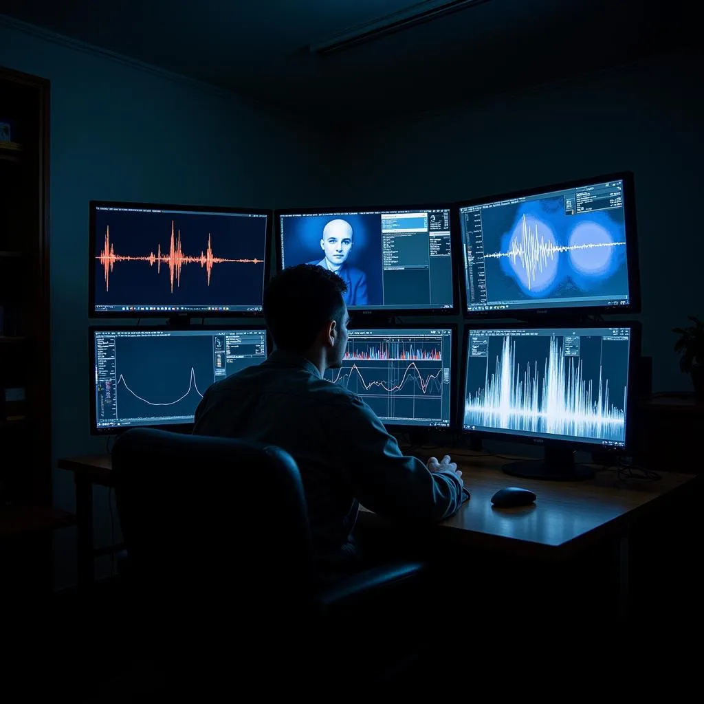 Paranormal Researcher Analyzing Data on Computer