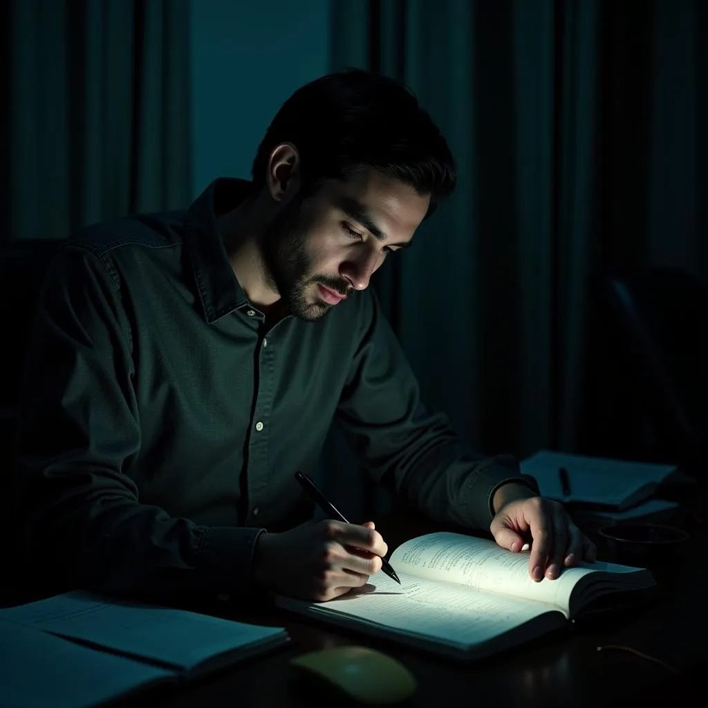 Paranormal researcher taking notes