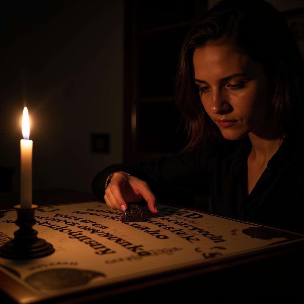 Paranormal researcher using a Ouija board during a séance