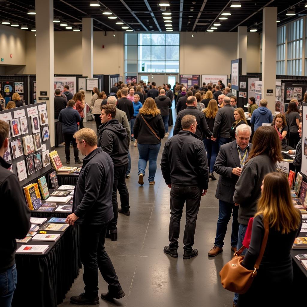 Paranormal researchers networking at a conference