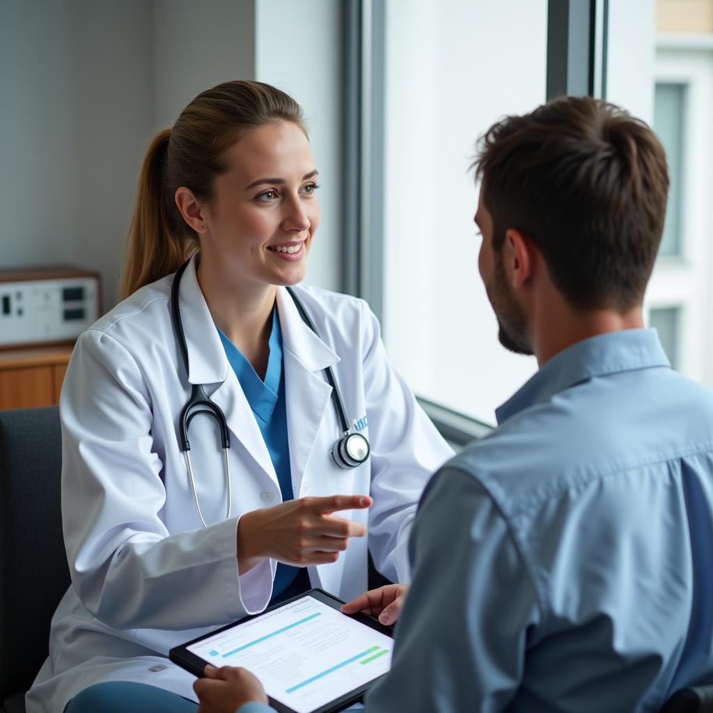 Patient and doctor discussing medical records