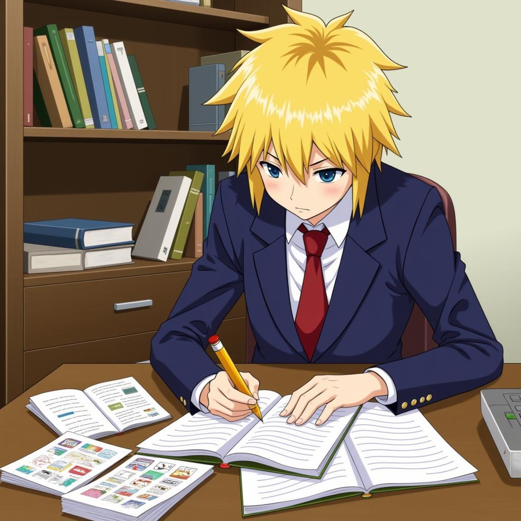 Persona 4 Protagonist Studying