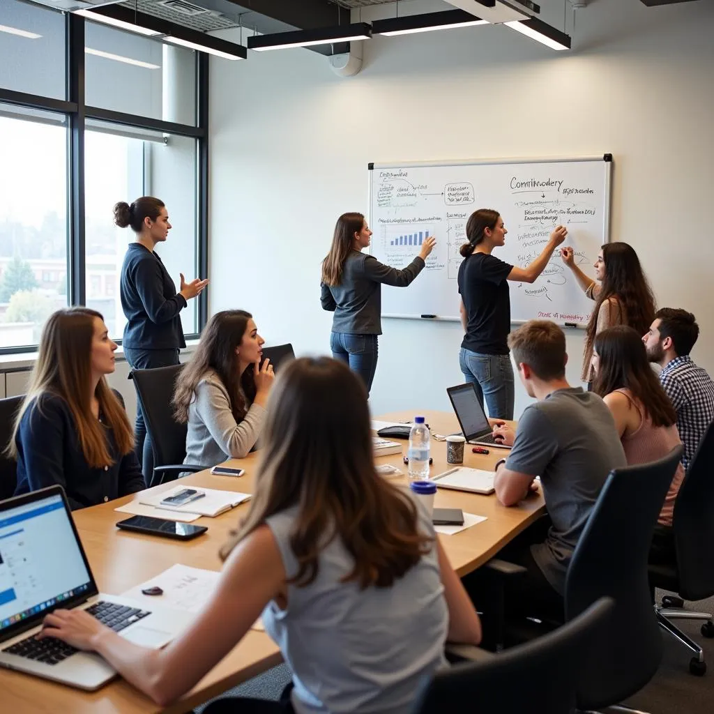 Pew Research Center interns collaborating on a project