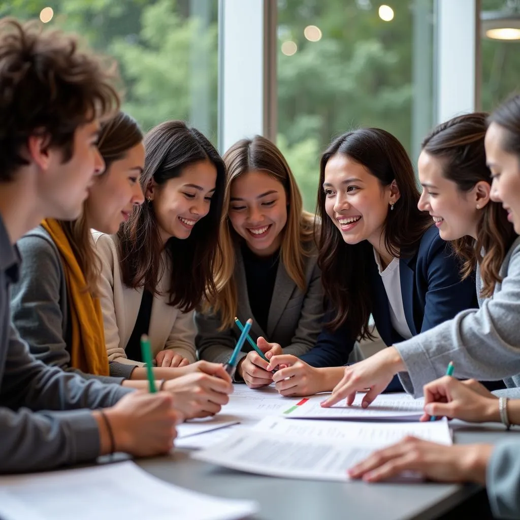 Group of Pew Research Center interns collaborating on a project