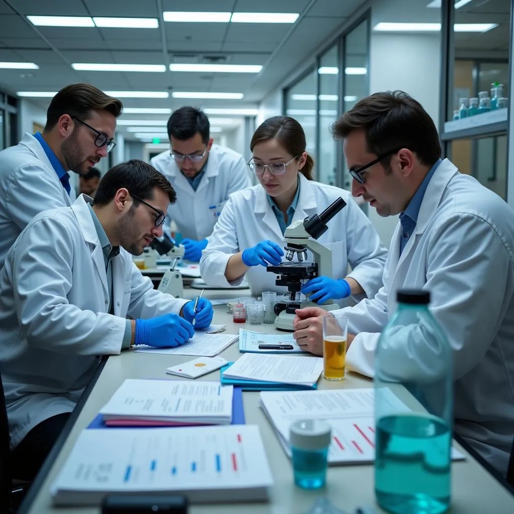 Scientists conducting pharmacology research in a lab