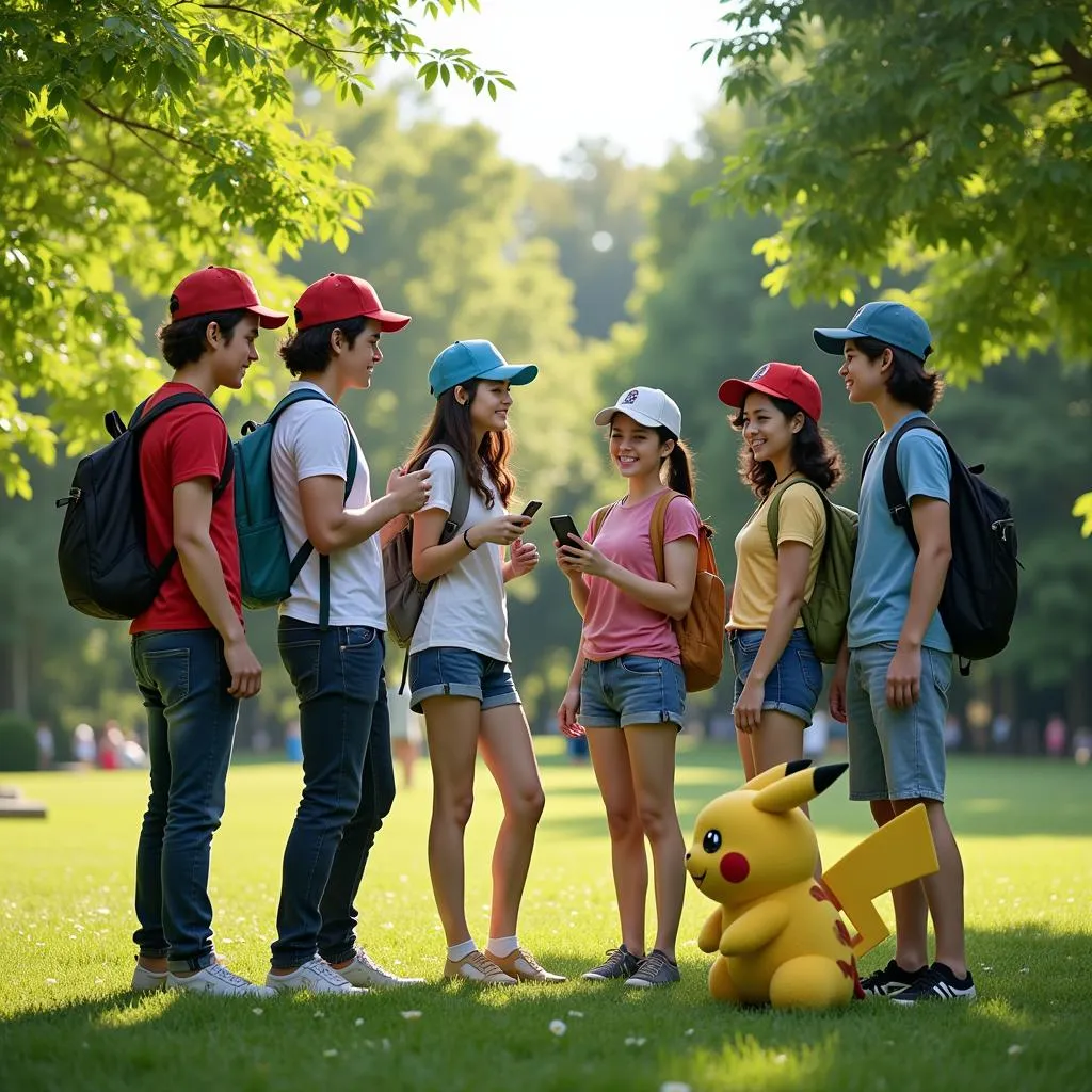 Pokemon Go friends meet up in person for a raid battle