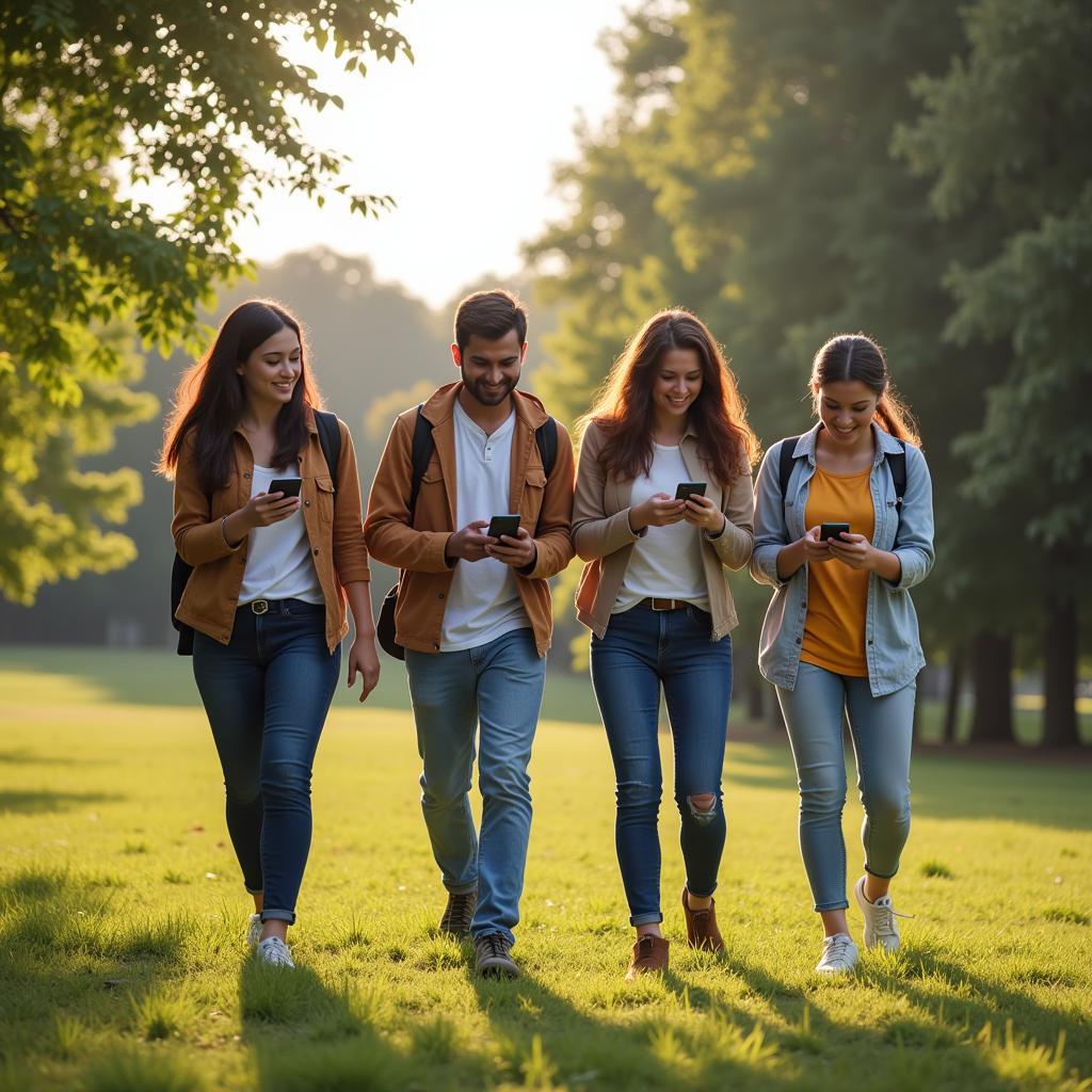 Group of friends playing Pokemon Go together