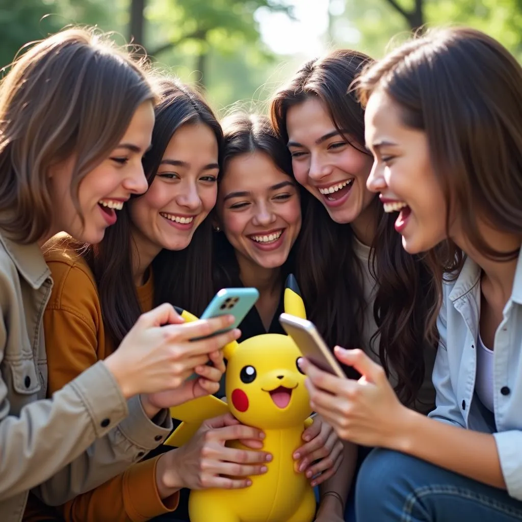 Pokemon Go trainers gather to complete a raid together