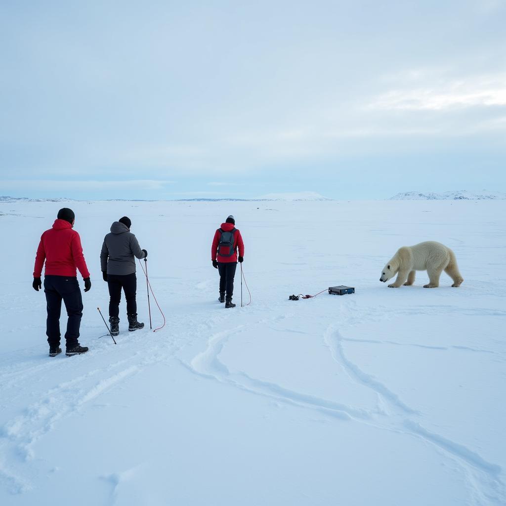 Polar bear research team in the Arctic