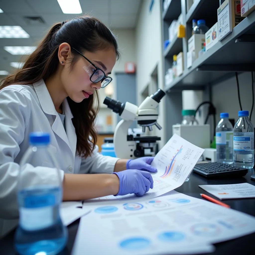 Postdoctoral researcher analyzing data in a lab