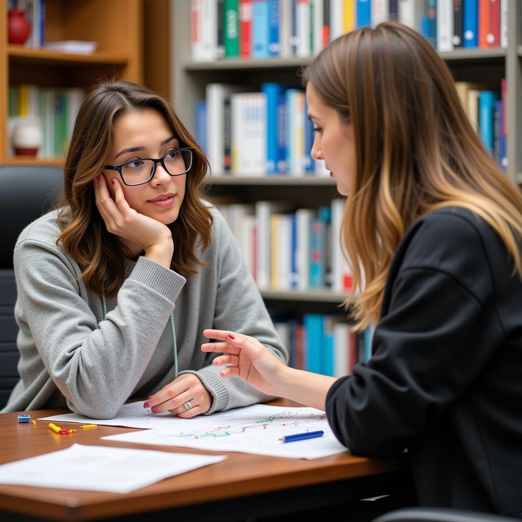 Pre-Med Student and Professor Discussing Research