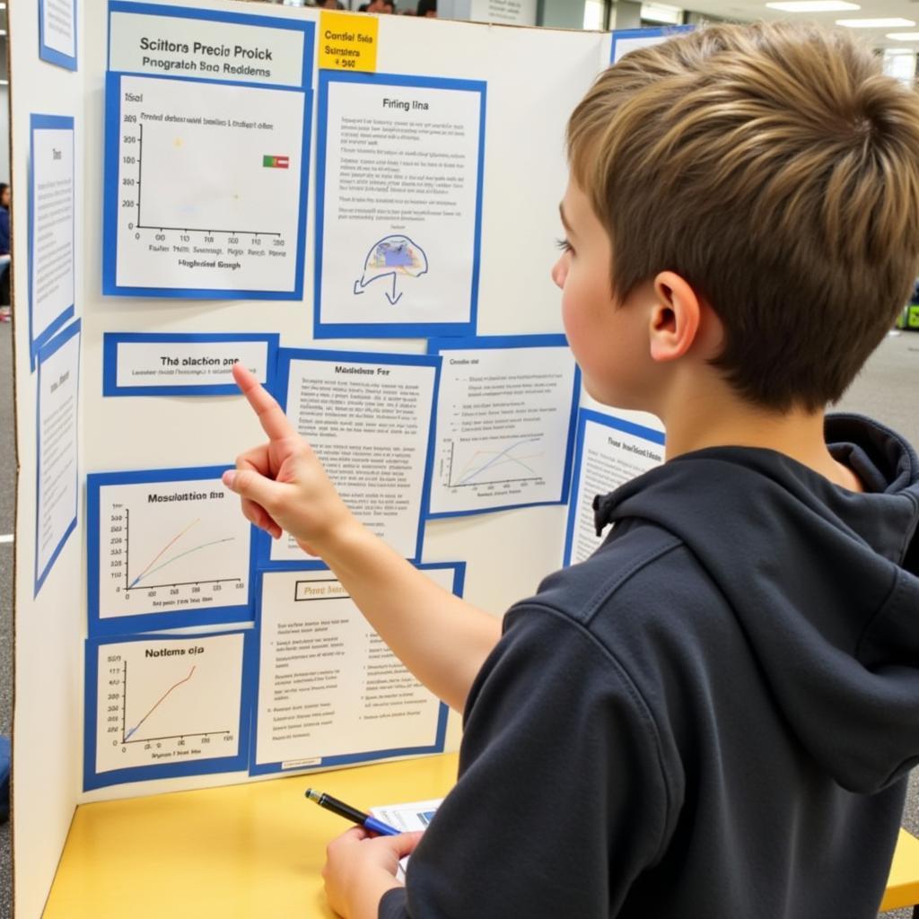 Student explaining graph of results at a science fair