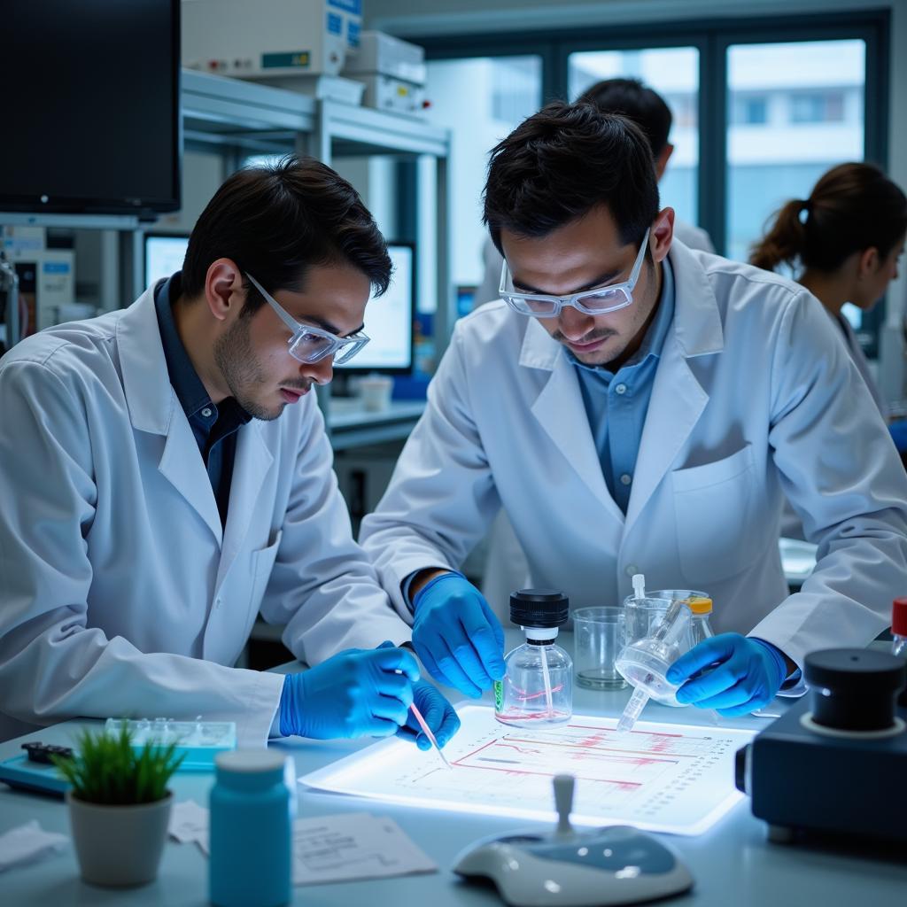 Scientists conducting prostate cancer research in a laboratory