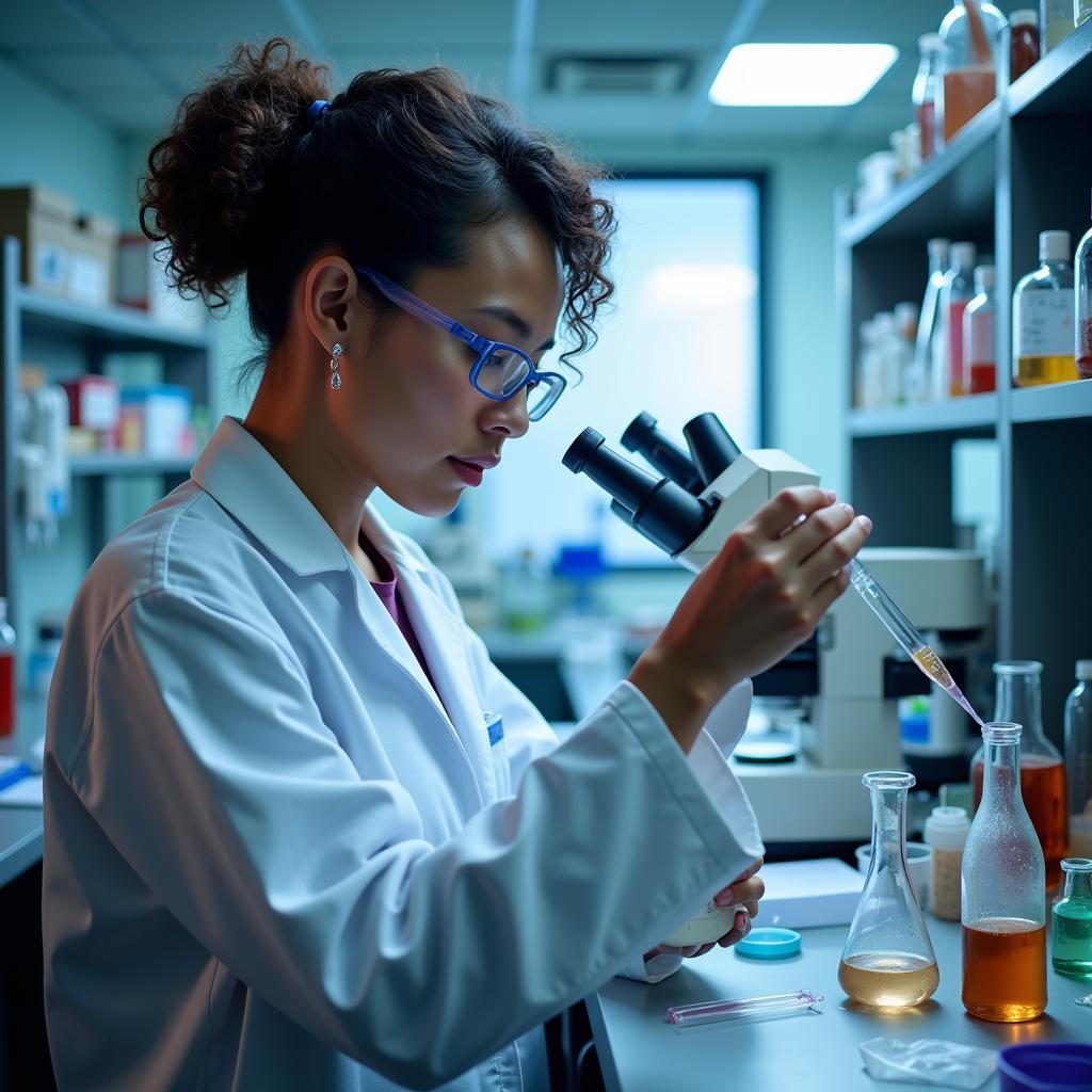 A scientist in a lab coat conducting research with psychedelic substances