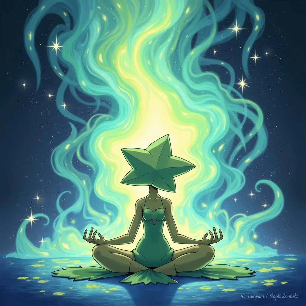 Aura surrounding a meditating Psychic-type Pokemon