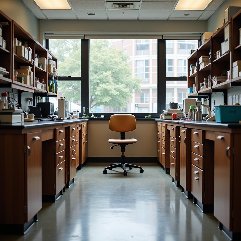 Psychology research lab with an empty chair