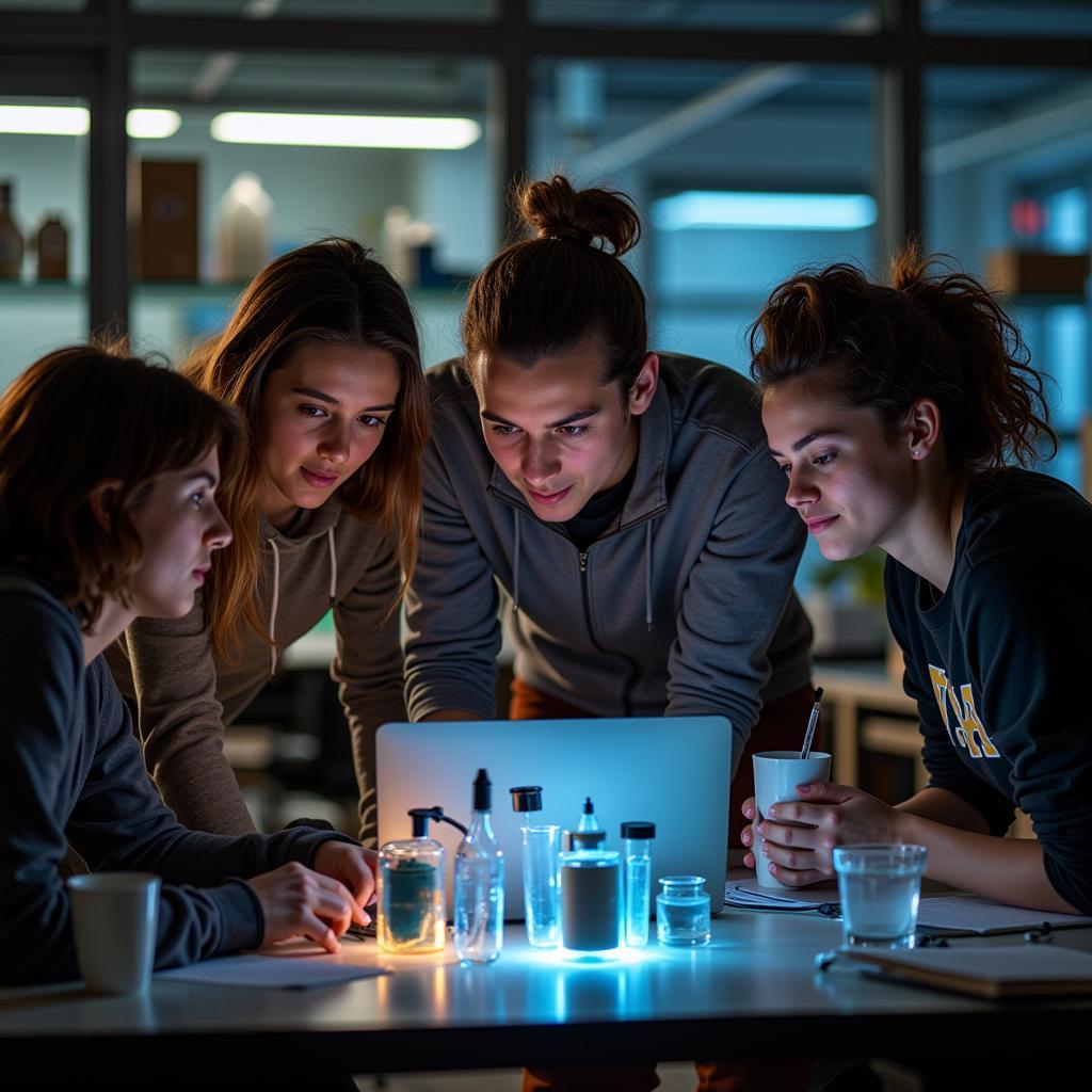 Purdue students collaborating on a research project in a lab