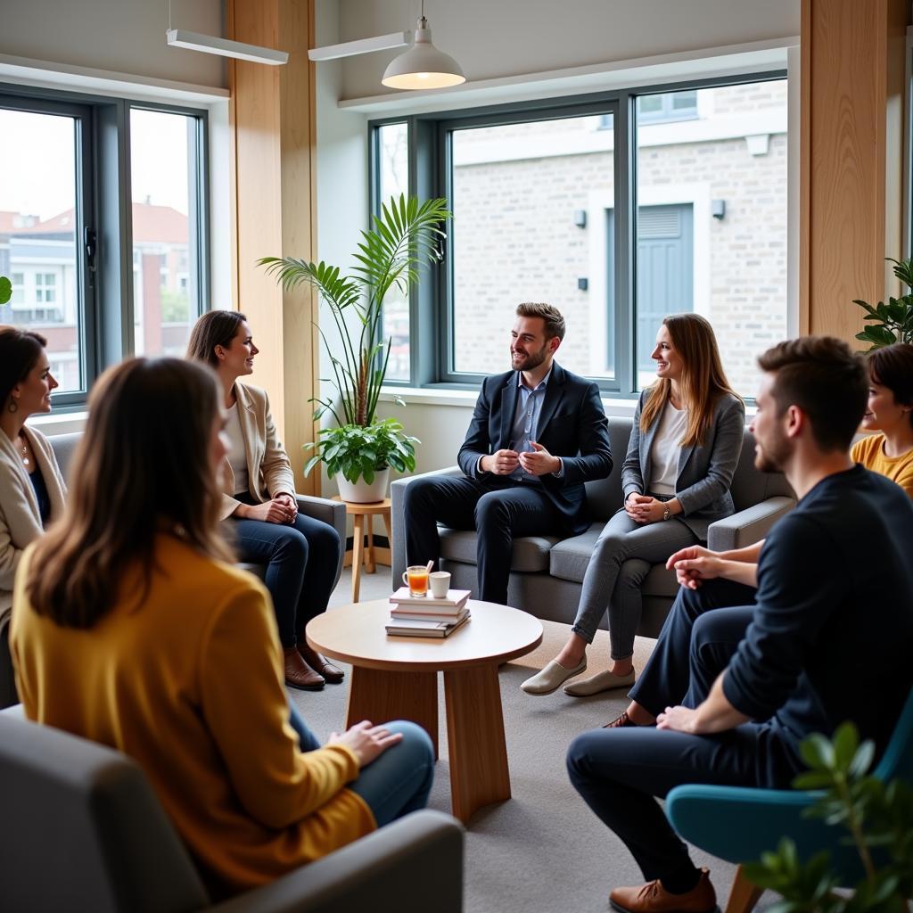 A qualitative researcher conducting a focus group discussion with a diverse group of participants.