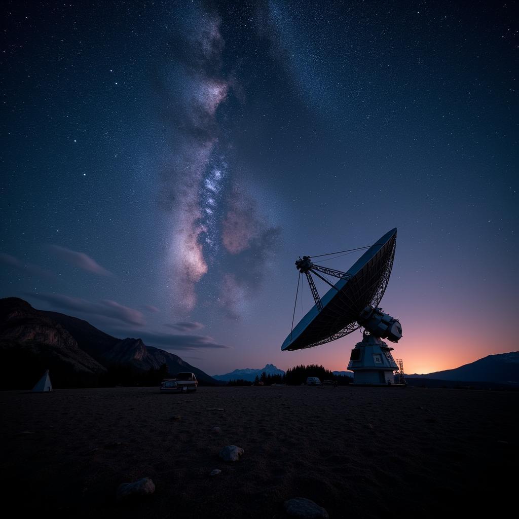 A radio telescope scanning the night sky for signals