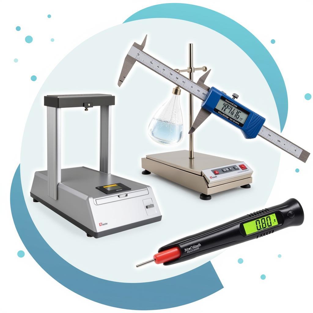 Various tools used for precise measurements in a scientific setting