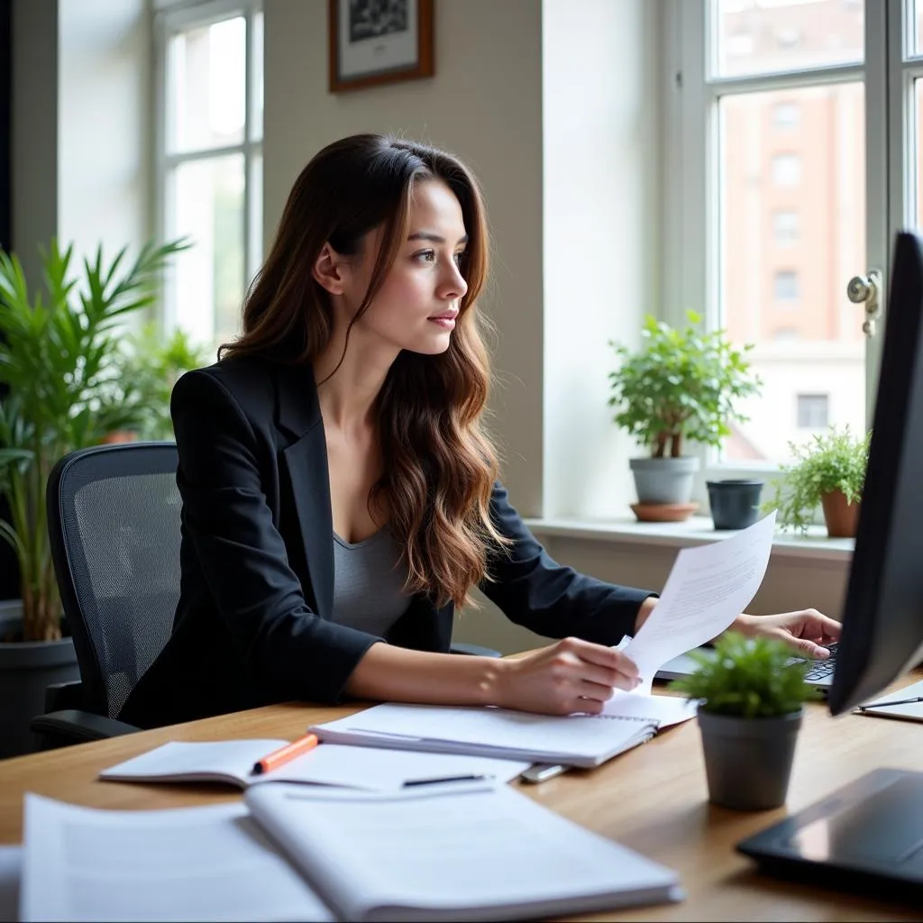 Research administrator working in an office setting