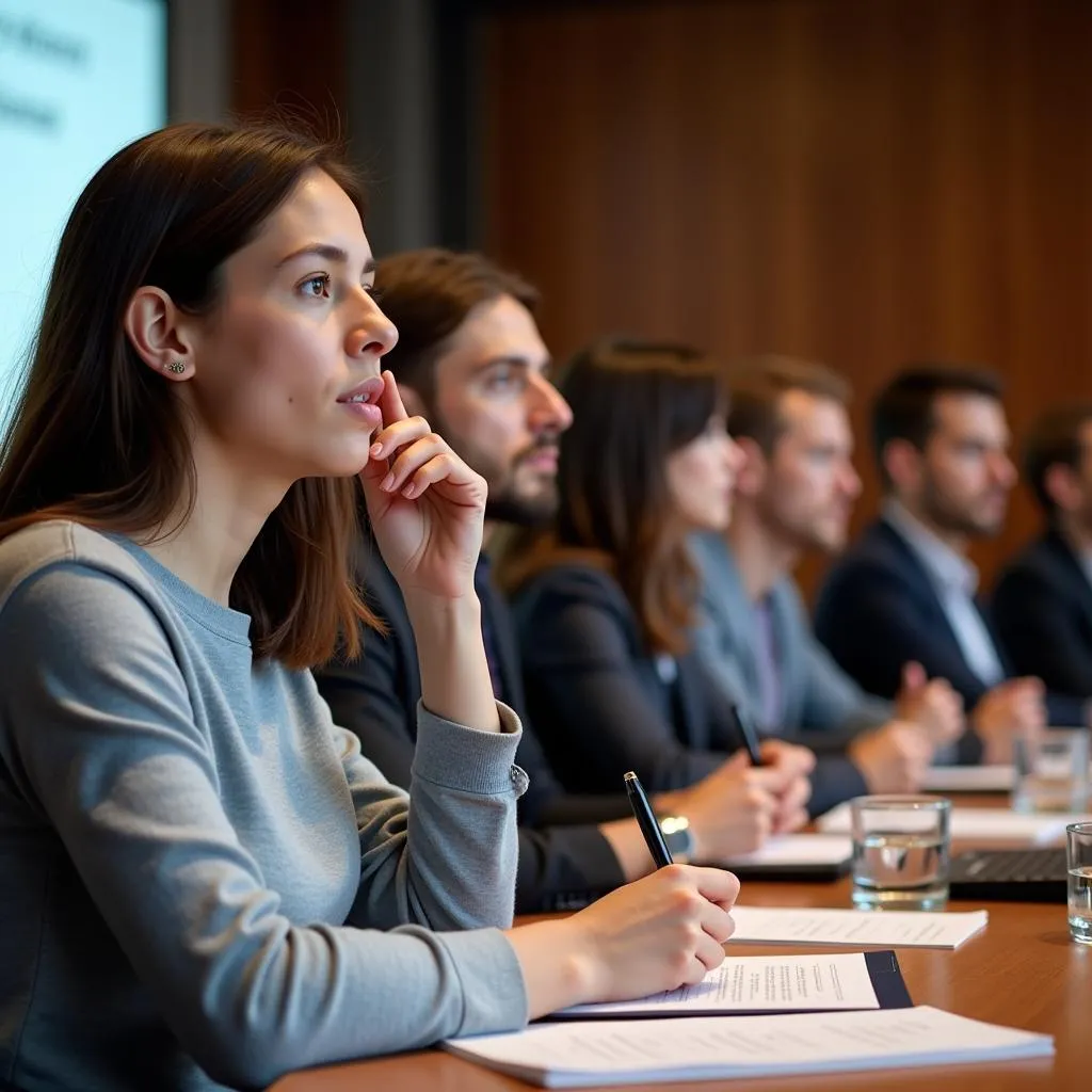 Research administrator actively taking notes during a conference session