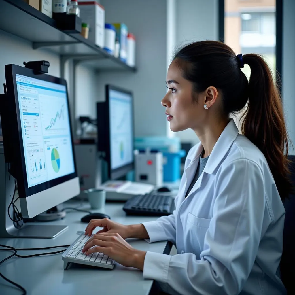 Research assistant analyzing data in a lab