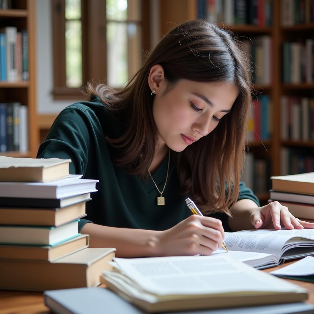 Student working diligently on their research based master's program