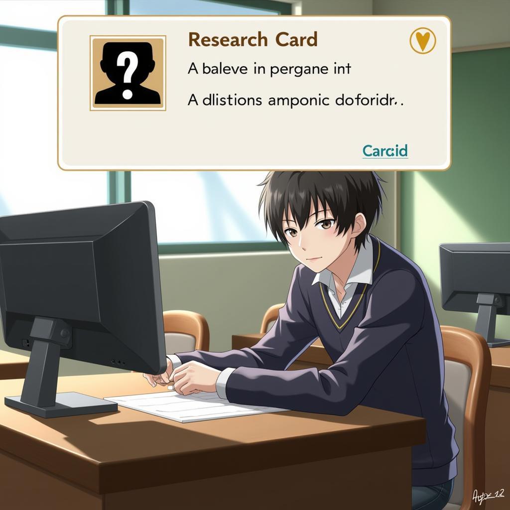 Persona 4 Classroom Scene with Research Card Prompt