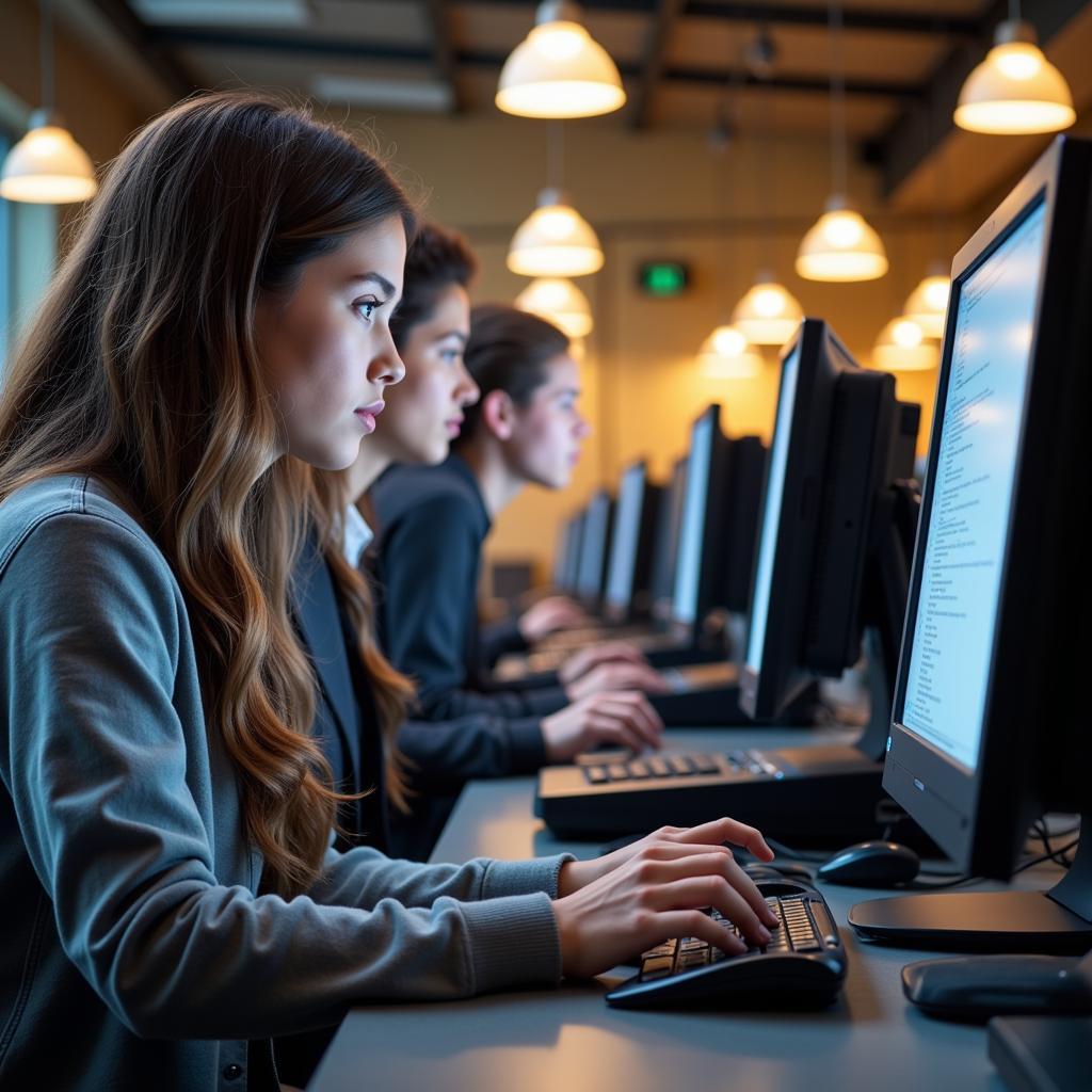 Students accessing advanced technology in Research Commons