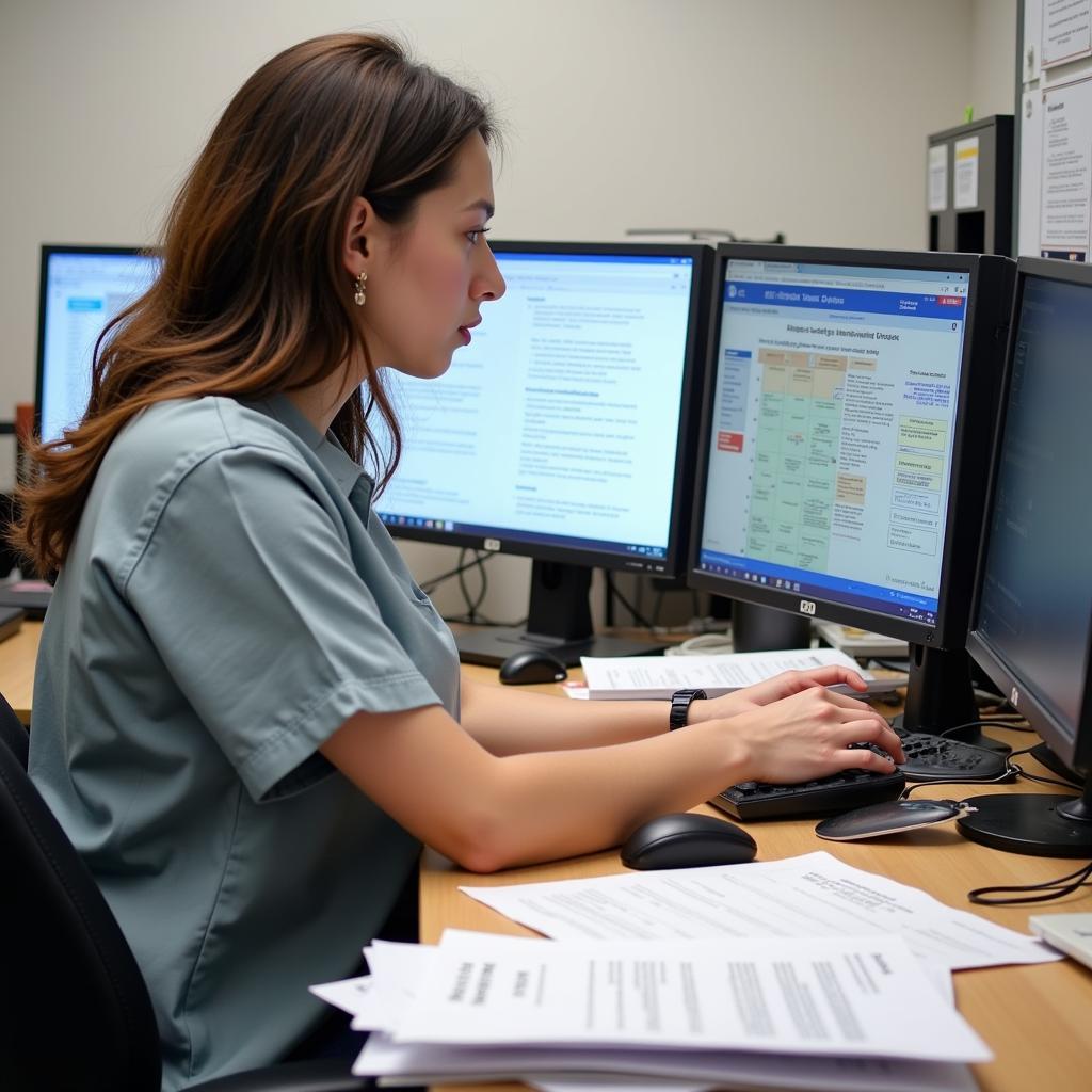 Research Coordinator Working on Computer